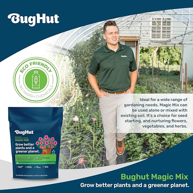 BugHut Magic Mix Peat Free Organic Potting Soil for Indoor Plants and Outdoor – Nutrient-Rich Garden Soil for Vegetables Fruits Herbs and Flowers – Potting Mix Moisture Retaining 5 lb Bag