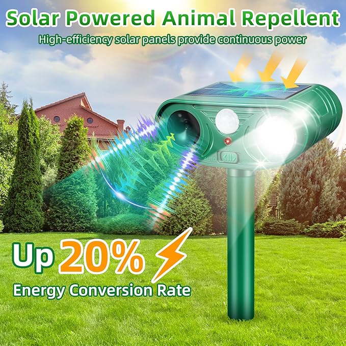 2026 Upgraded Solar Ultrasonic Animal Repeller Outdoor with Motion Sensor &amp LED Strobe Cat Repellent Outdoor Effective Dog Deer Raccoon Squirrel Deterrent for Yard Lawn Garden 4 Pack