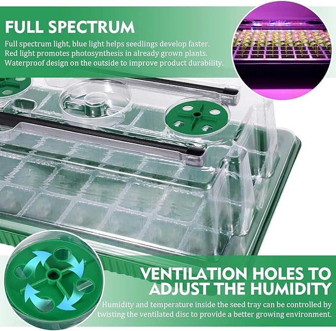 Verdenu Seed Starter Tray with Grow Light 2 Pack 80 Cells Seed Starter Kit with Humidity Dome Adjustable Brightness Seed Tray with Smart Timer 3 Modes 4 Timing Germination Kit for Indoor