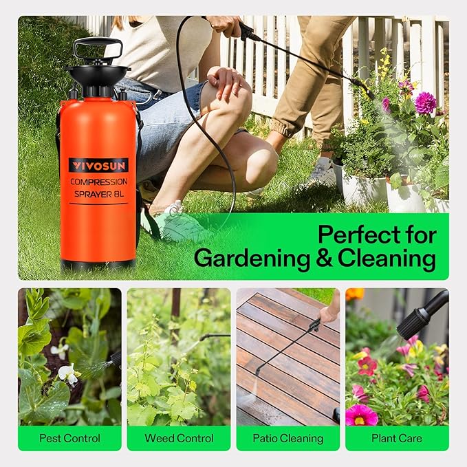VIVOSUN Pump Sprayer 2 Gallon Pressurized Lawn &amp Garden Water Spray Bottle with Adjustable Shoulder Strap Pressure Relief Valve for Spraying Plants Garden Watering and Cleaning