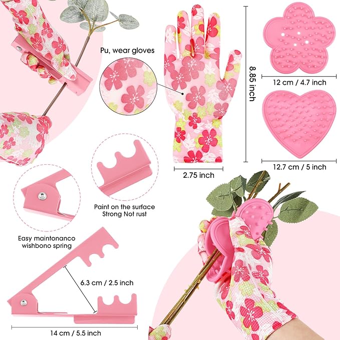 Lasnten 211 Pcs Gardening Tools Kit Floral Arrangement Supplies Pink Tote Storage Bag and Flower Stripper Floral Gloves Pruning Shears Scissors Etc Bouquets Crafts Gifts for Women Valentine's Day