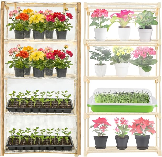 Mini Greenhouse for Indoor Outdoor Small Plastic Plant Green House 4-Tier Rack Stand Portable Greenhouses with Durable PE Cover for Seedling 2.5x1.6x5.2 FT