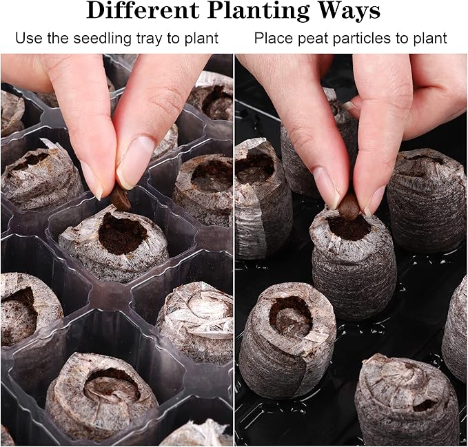 3 Pack Seed Starter Tray Kit 120-Cells Germination Starter Tray with Humidity Dome and Base Including 120 Peat Pellets Plant Labels Tool Plastic Plant Growing Tray for Garden Planting Black