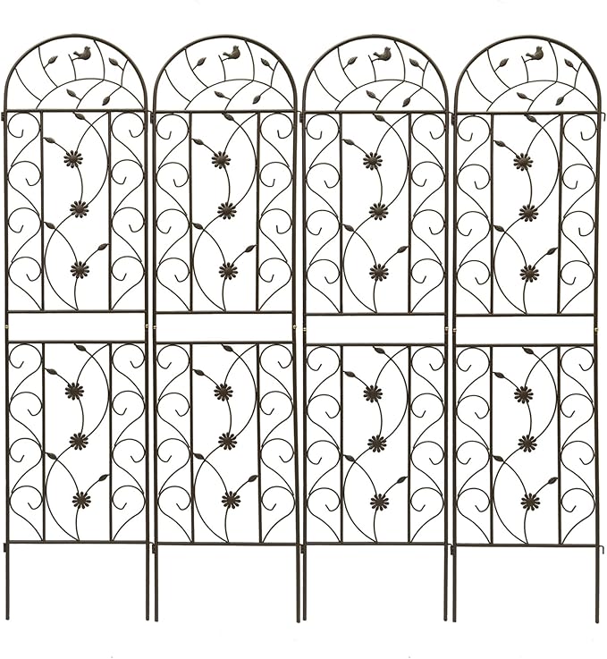 4 Pack Large Garden Trellis Heavy Duty Rustproof Iron Plant Trellis for Potted Plant Support Metal Climbing Rose Trellis Vine Vegetable Cucumber Brown -86 H x 19.7 W
