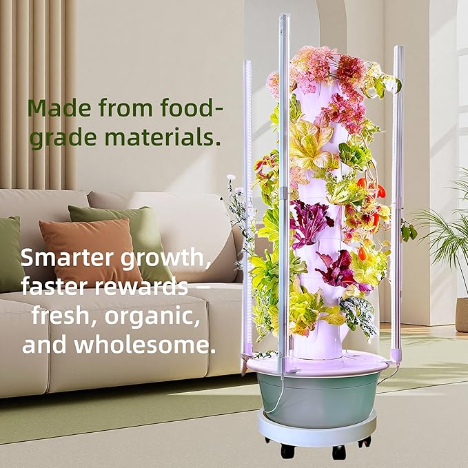 Hydroponics Growing System Kit with LED Grow Lights8-Layer Vertical Garden Tower 32 Pods Large Planting Sites 8 Gallon Indoor Growing System for Vegetables Herbs &amp Tomatoes Pump&ampDual Time