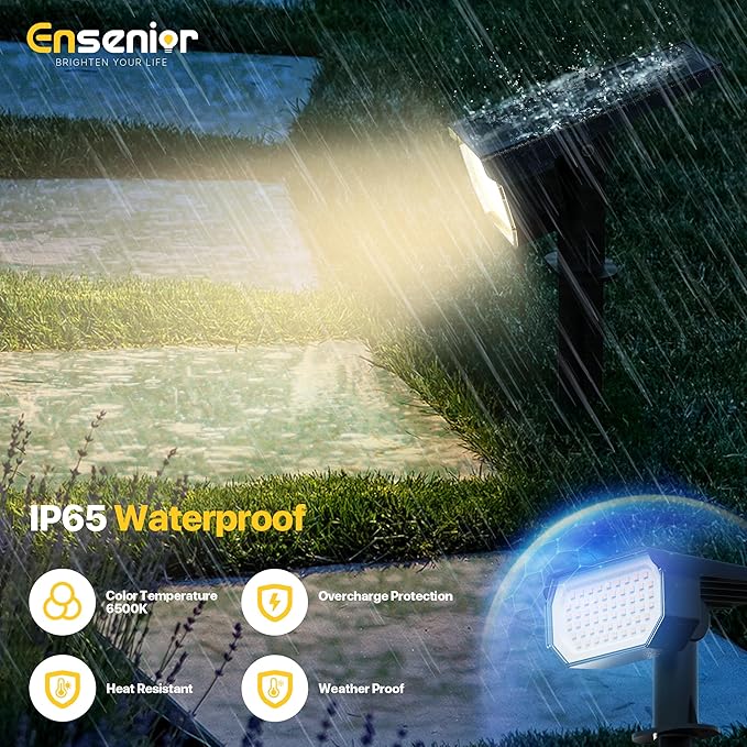 Ensenior Solar Spotlights Outdoor 56 LEDs Brightness Adjustable 3000K LED Solar Garden Lights Halloween Christmas Landscape Lighting for Flag/Yard/Pathway IP65 Waterproof - 6 Pack