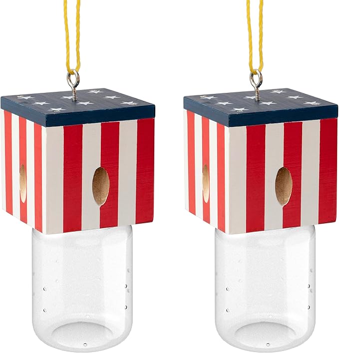2 PCS Wood Carpenter Bee Trap for Outside - Best Bee Trap - Cube Flag Style Nature Hanging Carpenter Bee Traps Plastic Jar Outdoor - Insect Traps