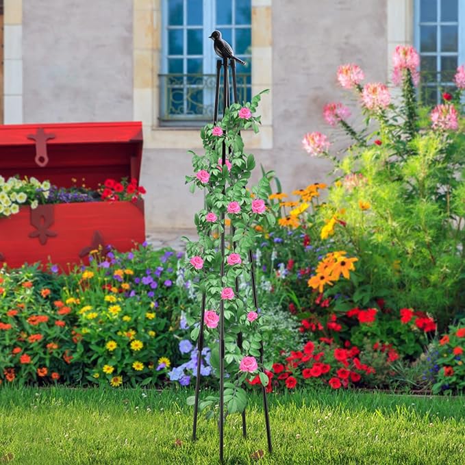 2Pack Garden Trellis for Climbing Plants OutdoorTall Plant Vine Support TowerGarden Obelisk Trellis Plant Tomato Cage for Flowers Stands Indoor Potted PlantBlack (120cm)