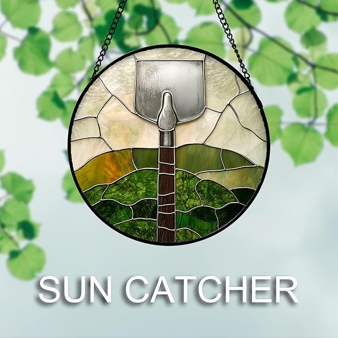 Stained Glass Window Hanging 4 Pcs Set Gardening Tools Large 11.8 - Suncatcher Door Garden Sun Catcher Decor Birthday Mother's Day for Gardener Men Woman Nana Mam Friend