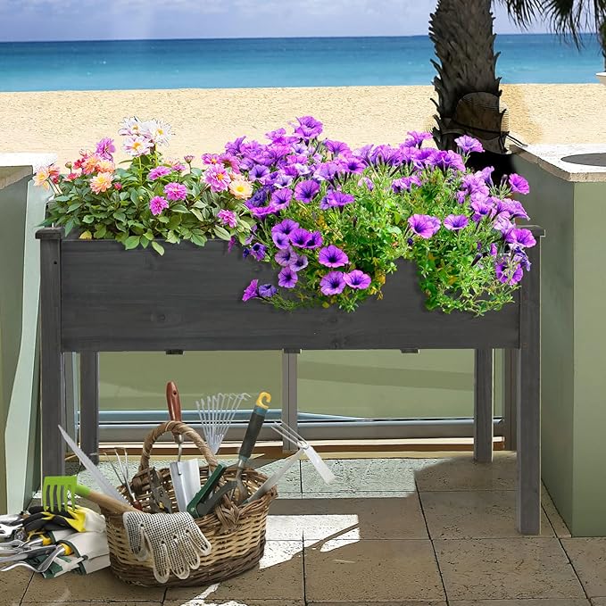 S AFSTAR Raised Garden Bed Elevated Wooden Planter Box 48”L x 22”W x 30”H Outdoor Gardening Planting Bed for Vegetables Flowers &amp Herbs Grow Great for Backyard Patio Lawn (Gray)