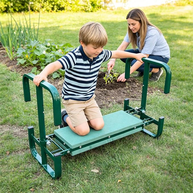 Garden Kneeler and Seat Height Adjustable Foldable Gardening Stool Bench with 2 Tool Pouches for Kneeling Sitting Gardening Gifts for Women Mom Men Seniors Kneeling Pad (Green)
