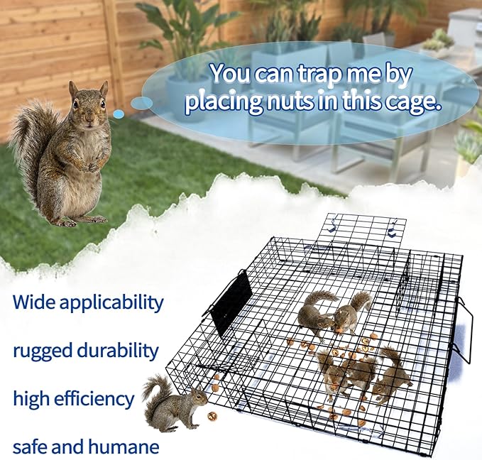 Humane Live Animal Trap for Squirrels Chipmunks Mice &amp Rodents - 24.5 Multi-Catch Cage with Auto-Reset System | High-Efficiency Continuous Trapping | Durable Steel for Garden Farm Backyard