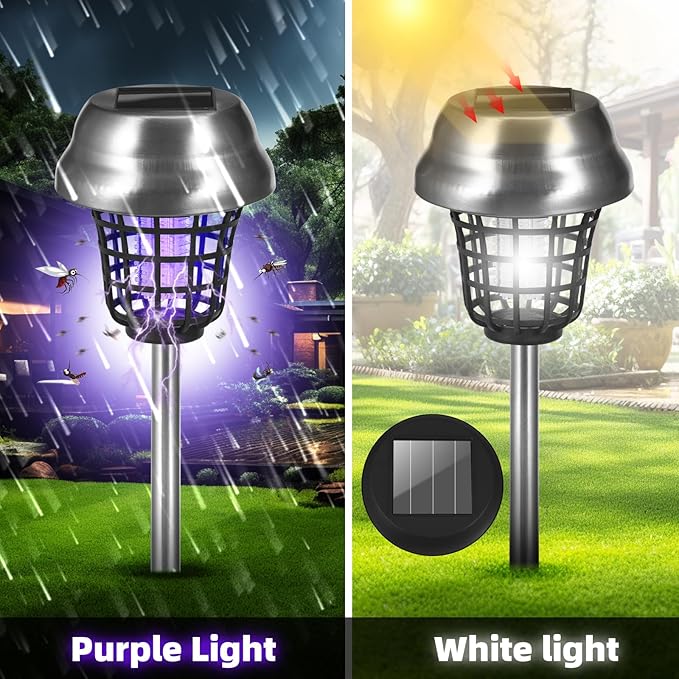 4 Packs Bug Zapper Outdoor Solar Mosquito Zapper OutdoorMosquito Trap Light Used to Repel Gnat Small Flying InsectWaterproof Bug Zapper for OutsideSolar Fly Zapper for Yard Garden Farm
