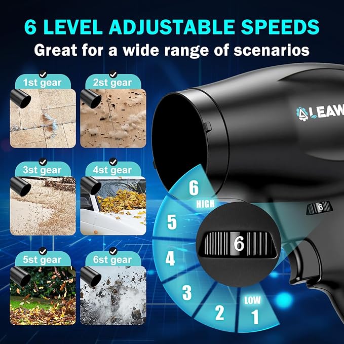 Cordless Leaf Blowers with 2 X 4.0Ah Batteries and Charger 800000RPM Handheld Leaf Blower &amp 6 Speed Mode Lightweight Mini Turbo Jet Blower Rechargeable Leaf Blower for Lawn Care Patio Car Dr