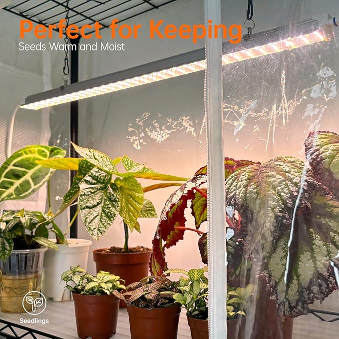 Bstrip Indoor Greenhouse with Grow Light DIY Plant Shelf with Cover 6 Tier Plant Stand 5 Pack 150W Full Spectrum Grow Lights with 3 Color Mode For Indoor Plants Seed Starting 29.5L×13.8W×71H