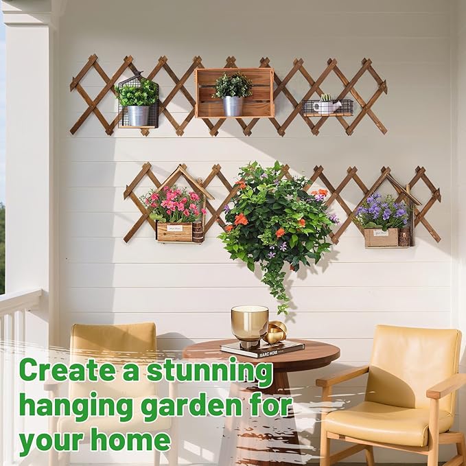 Pack of 2 Extra Thick Wooden Wall Trellis- Expandable Wall Planter Lattice Panels for Climbing Plants Hanging Vertical Plant Support Fence Frame Outdoor Indoor for Balcony Patio Garden Room