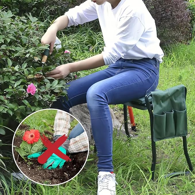 Foldable Garden Kneeler Seat Stool with Large Tool Bags Gardening Women Seniors Gardening Benches Kneeler and Seat