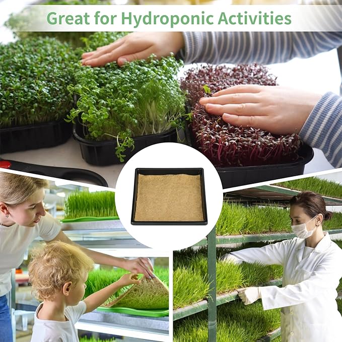 16 PCS Jute Grow Mat Tray Set 8 Reusable Trays and 8 High-Absorbency 9.8 x 9.8 Jute Mats Organic Growing Mat Kit for Microgreens