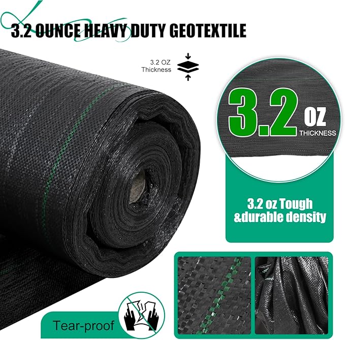 3ft x150ft Black Weed Barrier Landscape Fabric Heavy Duty 3.2OZ French Drain Fabric Ground Cover Weed Cloth for Erosion ControlOutdoor Gardening Weed Control Mat