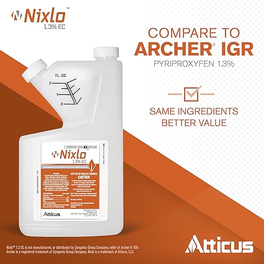 Atticus Nixlo 1.3 EC Insecticide (16 oz) - Indoor and Outdoor Insect Control - Fleas Ticks Mosquitoes Ants Cockroaches - 1.3% Pyriproxyfen