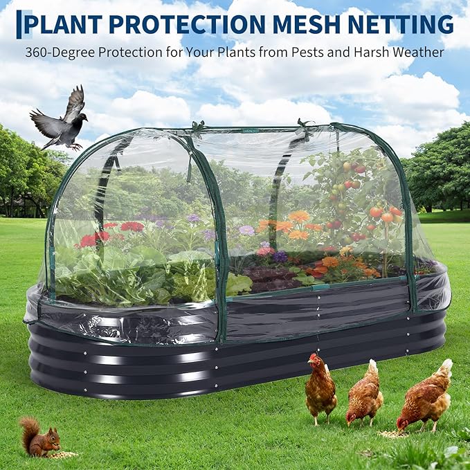 CABIHOME Galvanized Raised Garden Bed Kit with Corrosion-Resistant Steel – Oval Planter Box for Vegetables Flowers &amp Herbs – Durable Reinforced Easy to Assembly – Includes Zippered PVC Cover G
