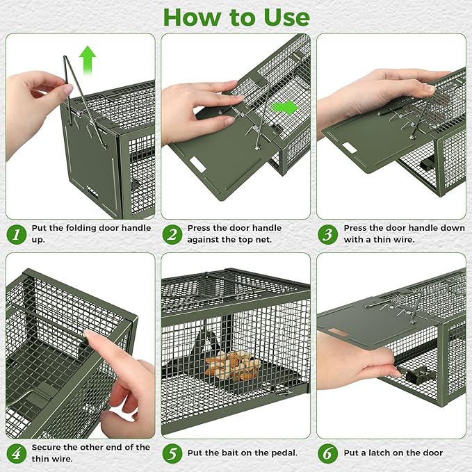 2 PCS Humane Mouse Rat Traps Mice Chipmunk Squirrel Traps and Other Live Animal Cage Catch and Release for Indoor and Outdoor-Green