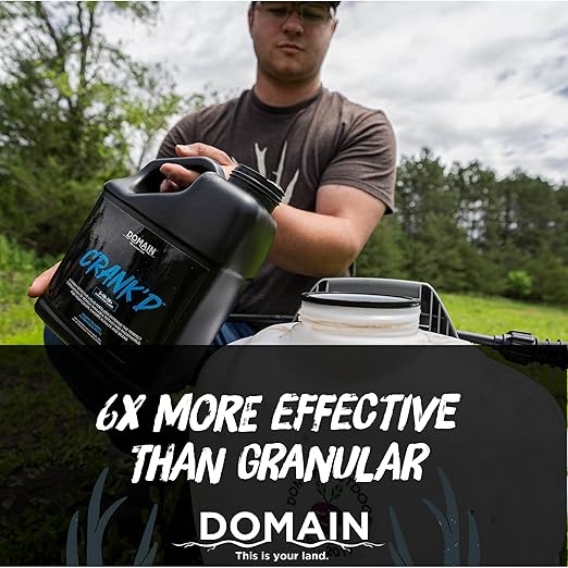 Domain Outdoors Crank’d Liquid Fertilizer Food Plot Supplement - High Efficiency Ortho-Phosphate 3-18-18 for Whitetail Deer Forage 2.5 Gallon