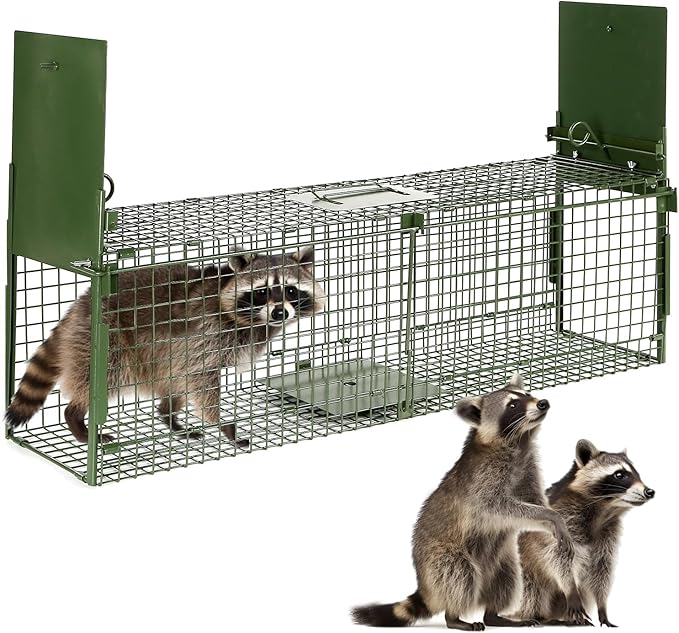40” 2 Door Live Animal Trap Easy Set and Release Animal Trap Live Animal Trap Cage for catching Stray Cats Raccoons Squirrels Rabbits Moles Groundhogs Armadillos up to 17.6 lbs
