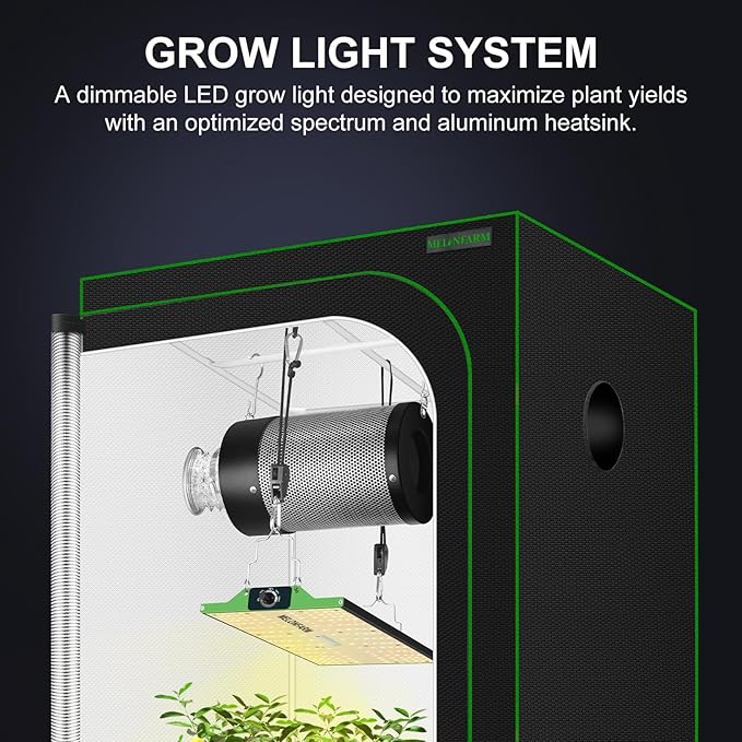 MELONFARM Grow Tent Complete Setup 2x2 70W Full Spectrum LED Grow Light &amp 24x24x48 Grow Tent Bundle 4 Efficient Airflow Ventilation System with Soundproof Duct Connector