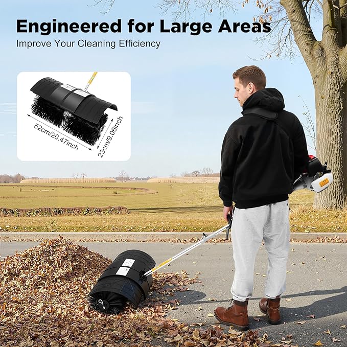 Handheld Power Broom 52cc 2Stroke 2.3HP Outdoor Handheld Sweeper Power Broom for Artificial Turf Walk Behind Sweeper Cleaning Driveway Tools Lawn Cleaner Tools