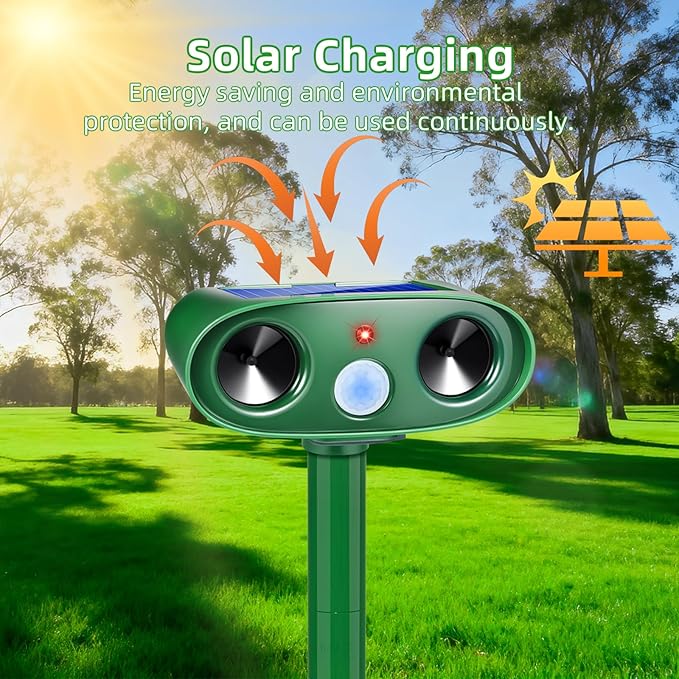 2026 Ultrasonic Solar Animal Repellent Outdoor Motion Activated Cat Repellent Outdoor Waterproof for Yard &amp Garden Effective Rabbit Deer Raccoon Squirrel Coyote Deterrent Device 4 Pack