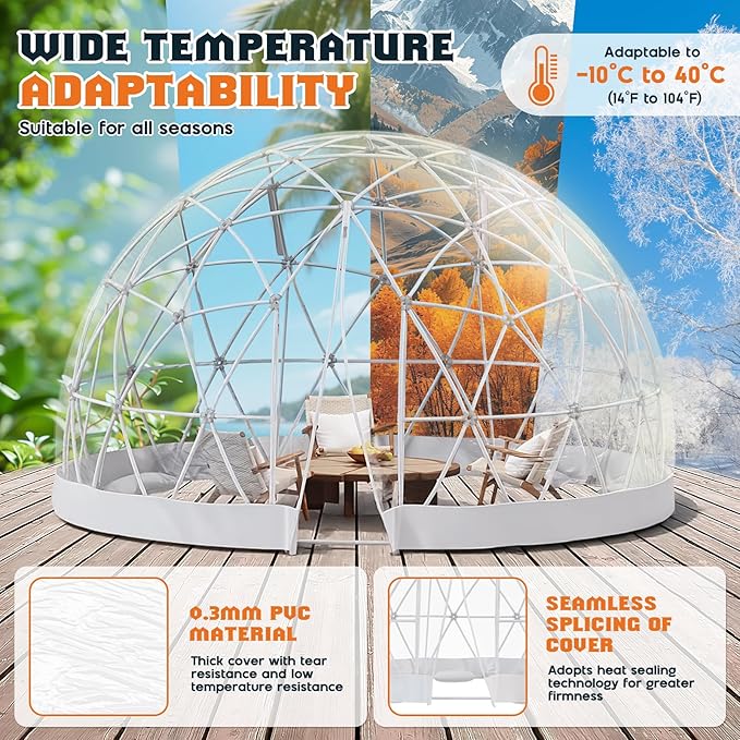 15 FT Garden Dome Greenhouse PVC Transparent Cover Quick Connect Plug Installation Waterproof Pop-up Green House 6-10 Person Bubble Tent for Patio Backyard Party Wedding