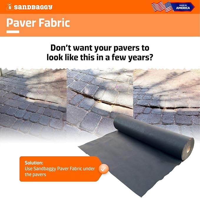 Sandbaggy Paver Underlayment Fabric 8 oz | for All Types of Pavers | Made in America | 50 Year Fabric | 2X Thicker Than Competition | UV Protected Industrial Grade Fabric (3 ft x 300 ft Roll)