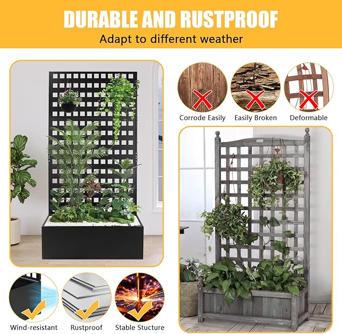Metal Planter Box with Trellis for Climbing Plants 35x18x71Inch Planter with Privacy Screen&ampTrellis Privacy Planters for Patio