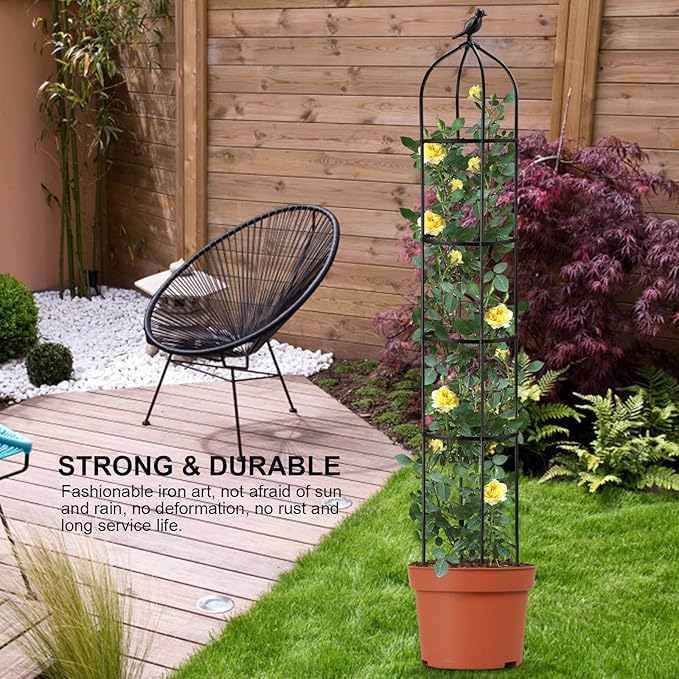 Garden Obelisks Plant Trellis5FT Garden Trellis for Climbing PlantsRustproof Outdoor Metal Plant Trellis with Plastic CoatingTall Tower Obeliskfor Flowers Vegetable Fruits Vines Support (5FT/150cm)