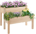 34x34x28 Raised Garden Bed 2-Tier Elevated Wood Planter Box for Backyard Patio to Grow Vegetables Herbs and Flowers Natural