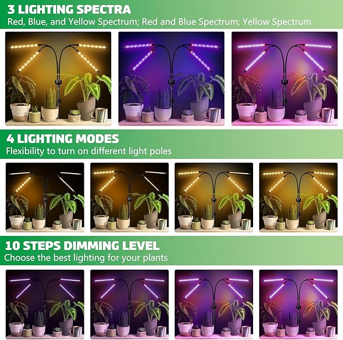 LED Grow Lights for Indoor Plants Full Spectrum with 15-63 inches Adjustable Tripod Stand Red Blue White Floor Grow Lamp with 4/8/12H Timer with Remote Control