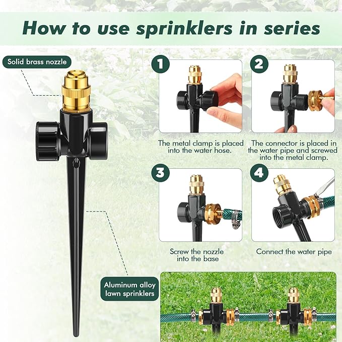 Landical Above Ground Irrigation Garden Sprinkler System 3 Pack Lawn Sprinkler and 32.8 ft Garden Hose Drip Irrigation System Garden Watering System DIY Plant Watering Set for Yard (Black)
