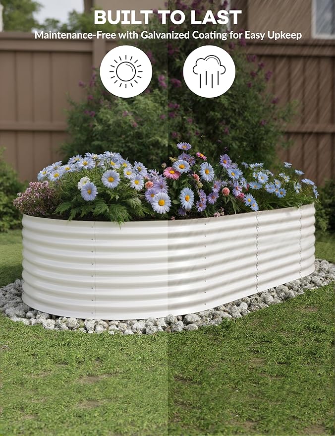 2Pcs 8x4x2ft Raised Garden BedGalvanized Raised Planter Boxes Outdoor with Easy Assembly Large Garden Bed for Vegetables Fruits FlowerRaised Garden BedBeige