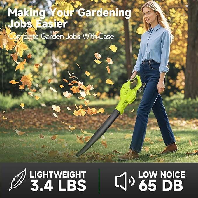 Leaf Blower Cordless 20V Electric Leaf Blower Cordless with Battery and Charger- 150MPH 3 Speeds 17000RPM Lightweight Battery Leaf Blowers for Lawn Care Patio Yard Car Leaves and Grass