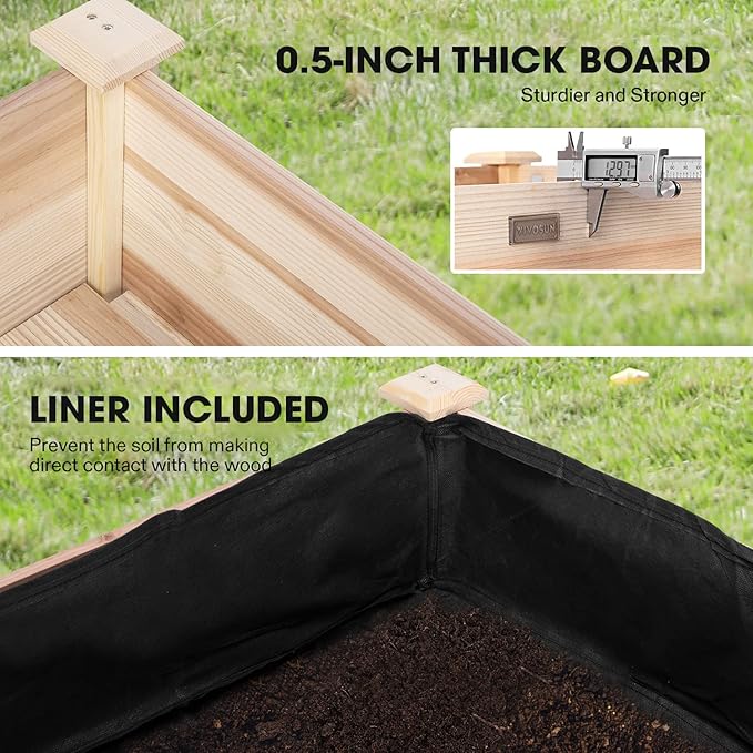 VIVOSUN Elevated Wooden Raised Garden Bed 46 x 24 x 32 Inches Mobile Outdoor Planter Box with Storage Shelf and Protective Liner for Outdoor Use with Lockable Wheels
