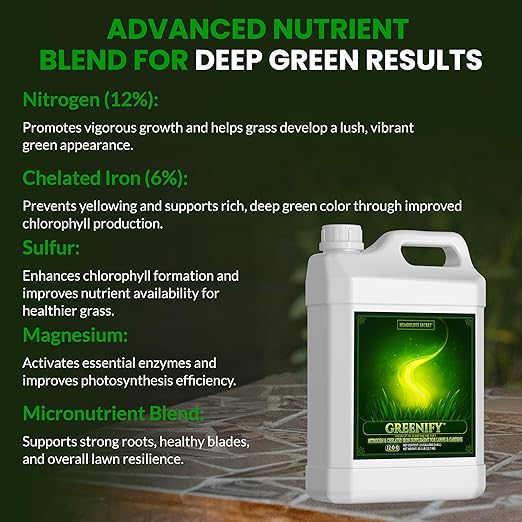 Humboldts Secret Greenify | 12-0-0 Nitrogen &amp 6% Iron Liquid Lawn Fertilizer Concentrate | Chelated Iron Supplement for Healthy Grass Turf and Garden Growth | 2.5 Gallon Refill for Healthy Growt