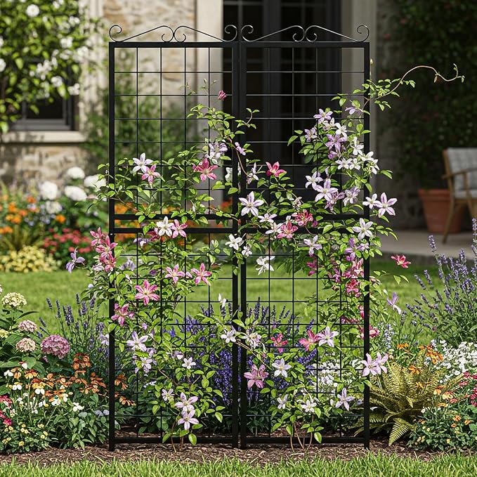 2 Pack 71 Inch Metal Garden Trellis for Climbing Plants Thickened Square Tube Metal Garden Trellis for Vines Plant Rose Vegetable SupportLarge Decorative Outdoor Trellis