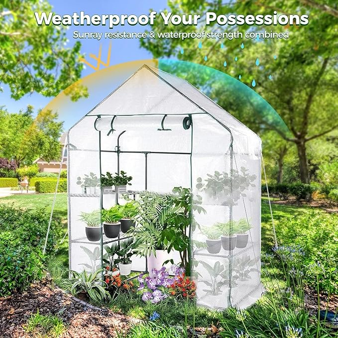 yeesport 56x56x76Inch PE Cover for Walk-in Greenhouse with Roll-Up Zip Panel Door PE Replacement Cover for Gardening and Growing Plants Outdoors with Front Roll-Up Zipper Entry Door (White)