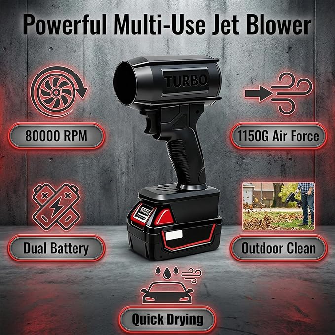2026 New Storm Cordless Jet Blower 2.0Upgraded High Power Jet Air Blower Car Dryer160000 RPM 200 MphPortable Handheld Turbo Leaf Blowerfor Car Patio Snow Dust (for Makita)