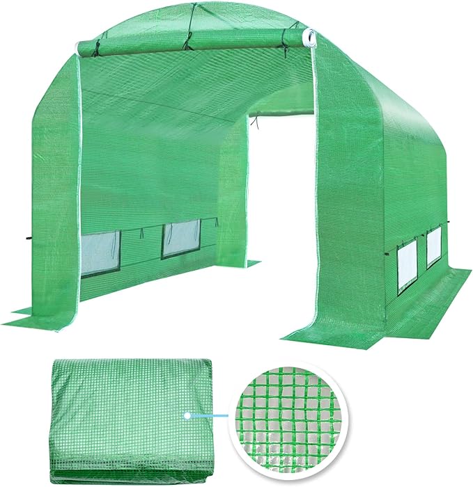 YardGrow 2-Doors Replacement Greenhouse Cover for Larger Walk in Outdoor Yard Plant Gardening Hot House Cover ONLY (10'x7'x6' Green)