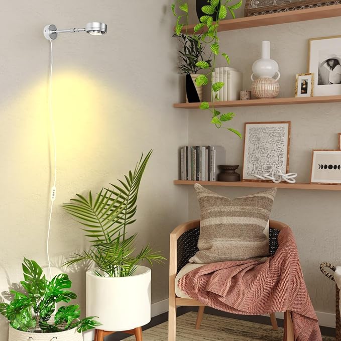 Plants Grow Wall Lighting Retractable Light Arm Adjustable Angle 5.9Ft Plug Timer Cord Wall Mounted Full Spectrum Spotlight Warm Light for Plants Promotes Growth