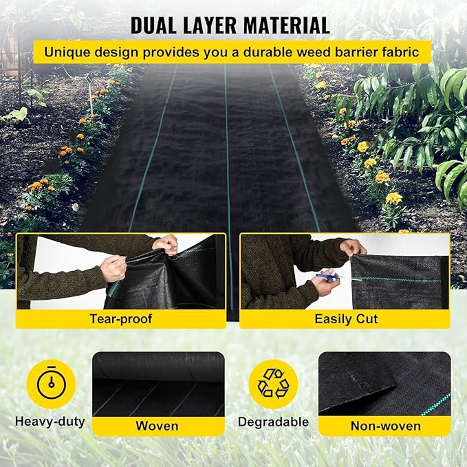 Weed Barrier 5.8oz Landscape Fabric 3ft x 300ft Cover Mat Heavy Duty Woven Grass Control Geotextile Compatible with Garden Patio Black