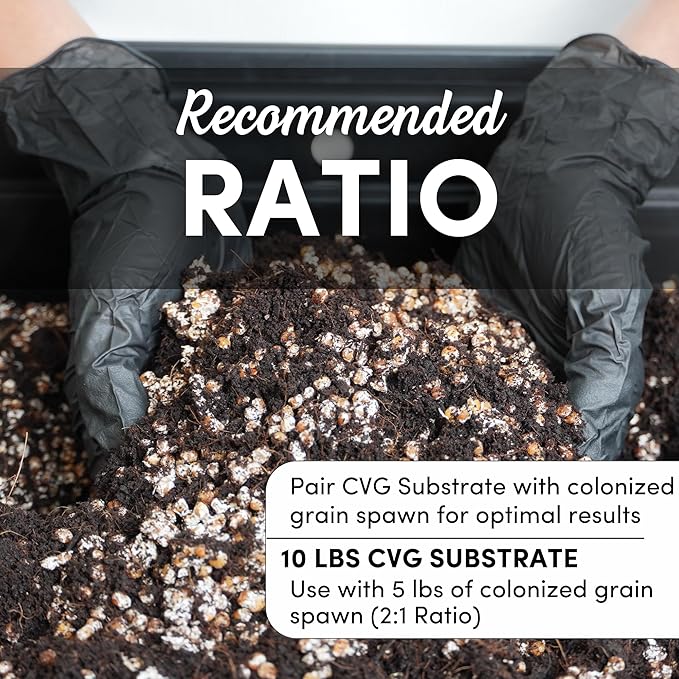 Mycelium CVG Substrate | 2-Pack (10 lbs Each) Pre-Sterilized Bulk Mushroom Substrate with Coco Coir Vermiculite &amp Gypsum | Ideal for Dung-Loving Mushrooms | Ready to Use Organic &amp High-Yield