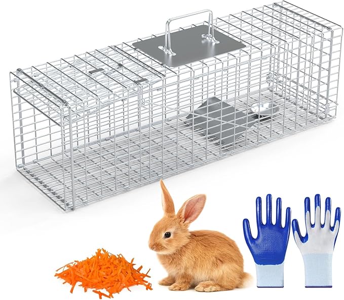 Live Animal Trap Cage 27 Heavy-Duty Folding Catch and Release Steel Humane Cat Trap for Racoons Stray Cats Rabbits Beavers Hedgehogs Chipmunk Small Wildlife Control